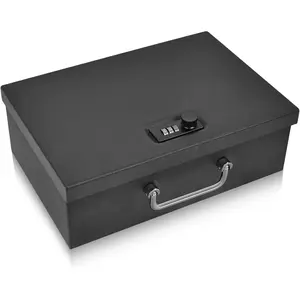 Portable Fireproof Document Box with 3-digit Combination Lock, Safe Box for Valuables, Hand Held Storage Lock Box for Documents, Passport, , Tablet