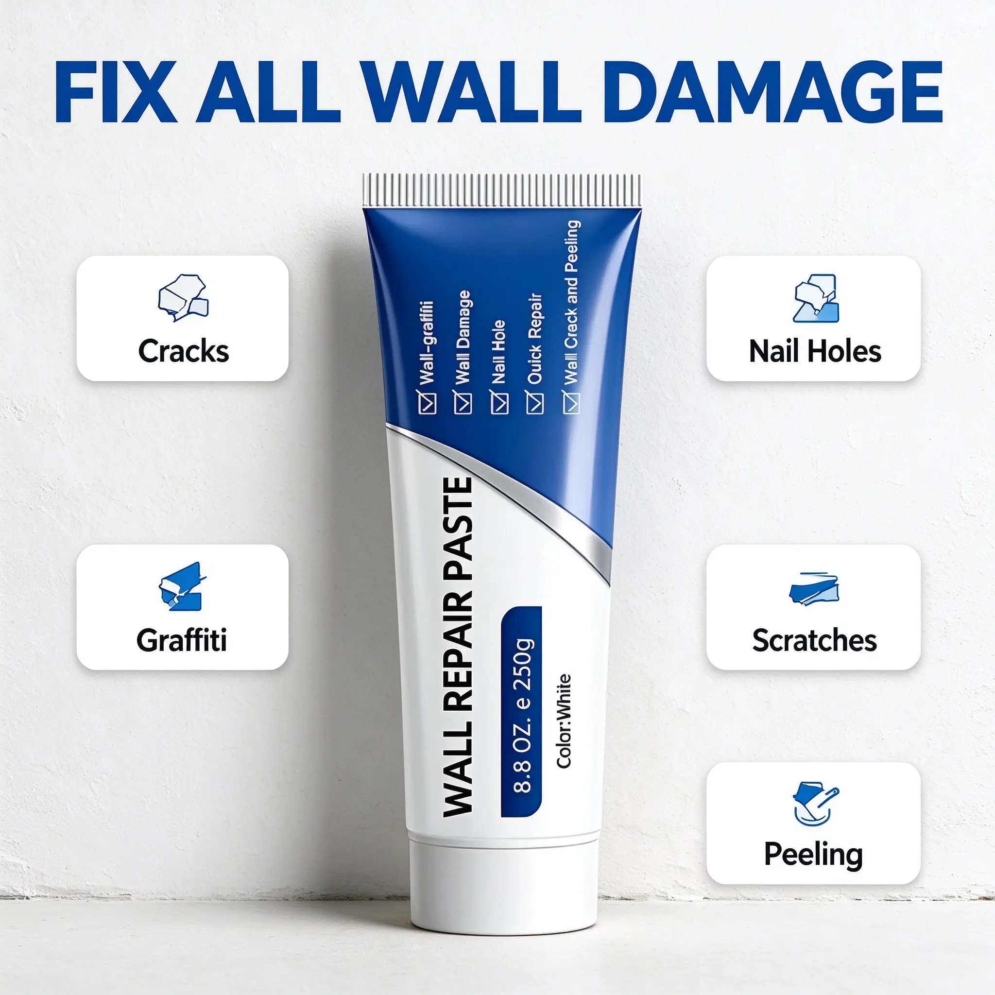 250g Drywall Repair Kit – White Wall Spackle Paste for Holes, Cracks & Scratches, Fast-Drying Waterproof Filler for Easy Indoor DIY, Perfect for Homeowners & Renters, sohochic