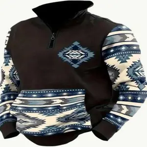 Half zip sweatshirt men's spring and autumn style 3d digital printing high collar half zip sweatshirt men's Casual Long Sleeve Cotton Fashion