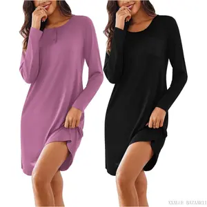 Women's 2 Pack Sleepshirt Dress Comfortable Nightshirt Nightgown Long Sleeve Button Down SleepwearXXALUE BAZAAR11