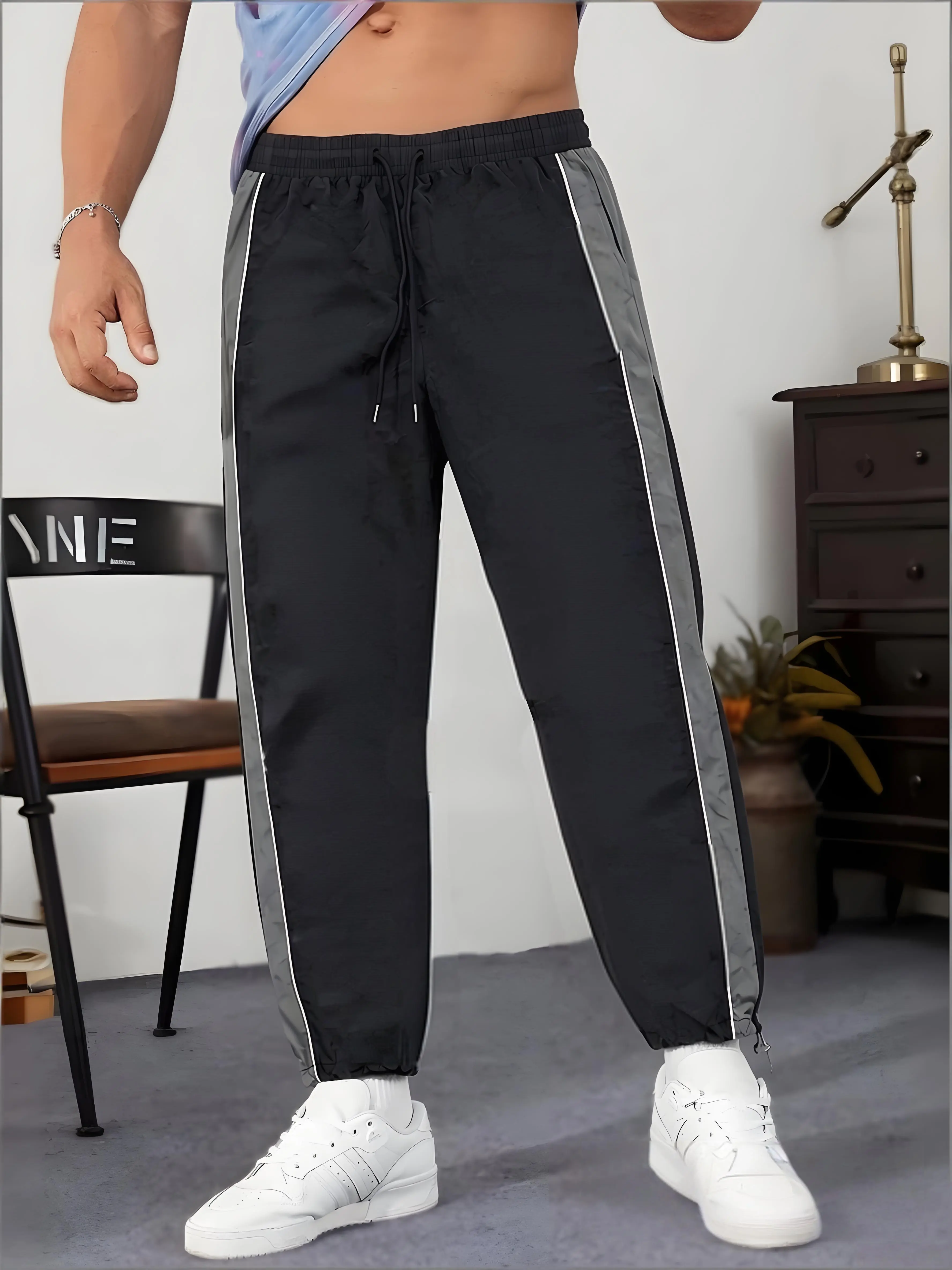 Men’s summer pants — casual retro street style for young men; comfortable for everyday wear, suitable for sports, hiking, and running; Hawaiian beach style; solid-color nylon wide-leg pants for men Loose-Fit Drawstring Baggy Sweatpants