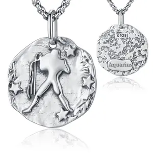 Sebina S925 Zodiac Necklace Aquarius Zodiac Signs Charms 925 Sterling Silver Jewelry 12 Zodiac Signs Pendant Necklace Gifts for Women Men Birthday Anniversary Lover Graduation Belief
