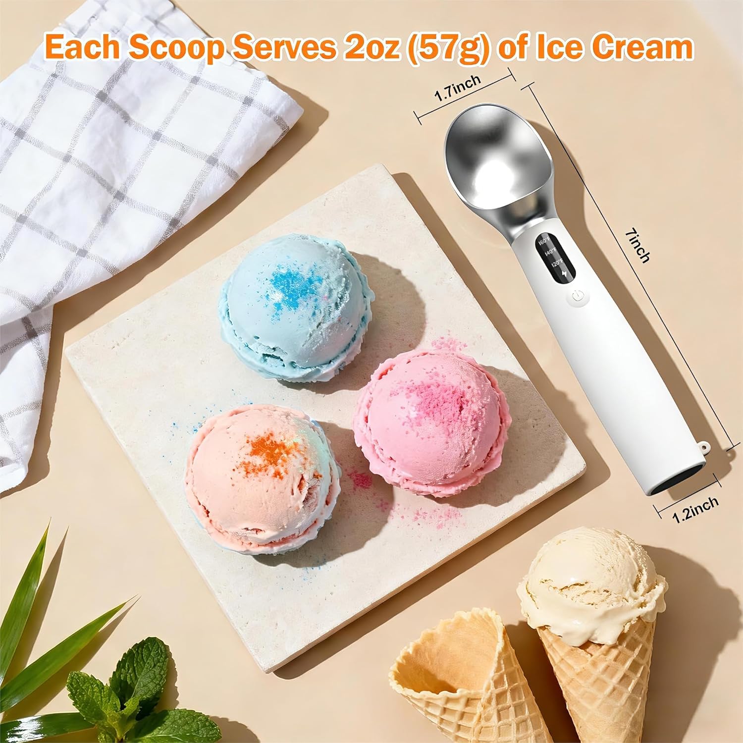 Heated Ice Cream Scoop – Electric Scooper for Hard Ice Cream and Desserts, Handheld Heating Up to 158°F, Rechargeable with LED Display, Easy to Clean, Ideal Summer Gift