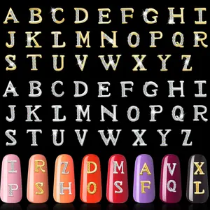 104 Pieces Letter Nail Studs 3D Capital Charms Letters and Rhinestone Crystal Nail Decals English Alphabet Fingernail Art Decoration for Women Female DIY Fingernail Art(Gold, Silver)