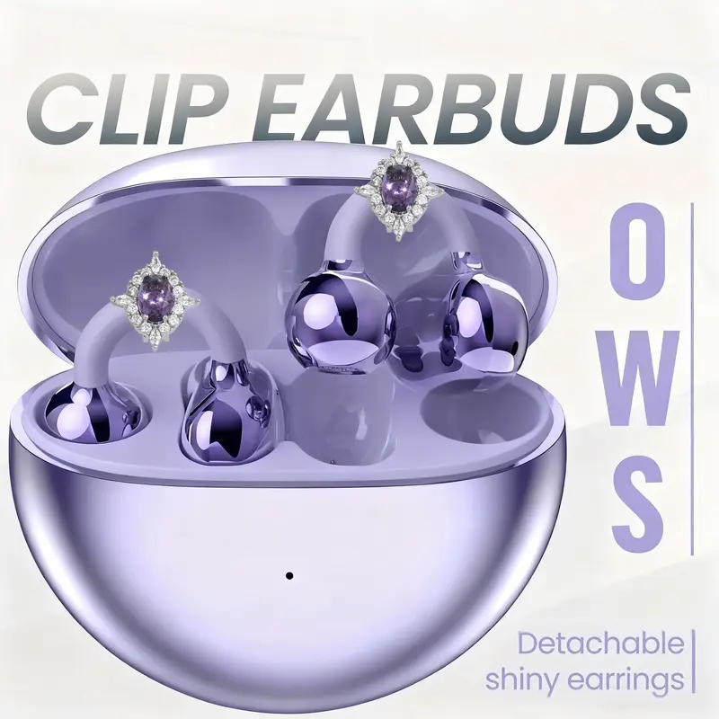 None-In-Ear Clip-On Earbuds, Audio Wireless Earbuds, Wireless Bluetooth-compatible Headphones, Detachable Synthetic Gemstone Earrings, HiFi Stereo Sound, for Sports & Outdoor Activities