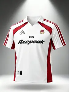 Men's Retro 90s Style Axepeak Striped Soccer Jersey, Y2K Streetwear Casual Fitted Short Sleeve Top, Geometric Pattern Daily Wear