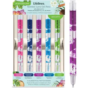 Lifelines Lava Flow Gel Pens, 5-Pack Bright Vibrant Colors, Peppermint Vanilla Coconut Aromatic Gel Pens, Silky Writing Experience for Journaling, Ideal Impressing Gift (Office Stationery Writing Tool)