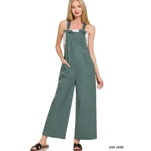 Zenana Woven Knot Strap Overalls