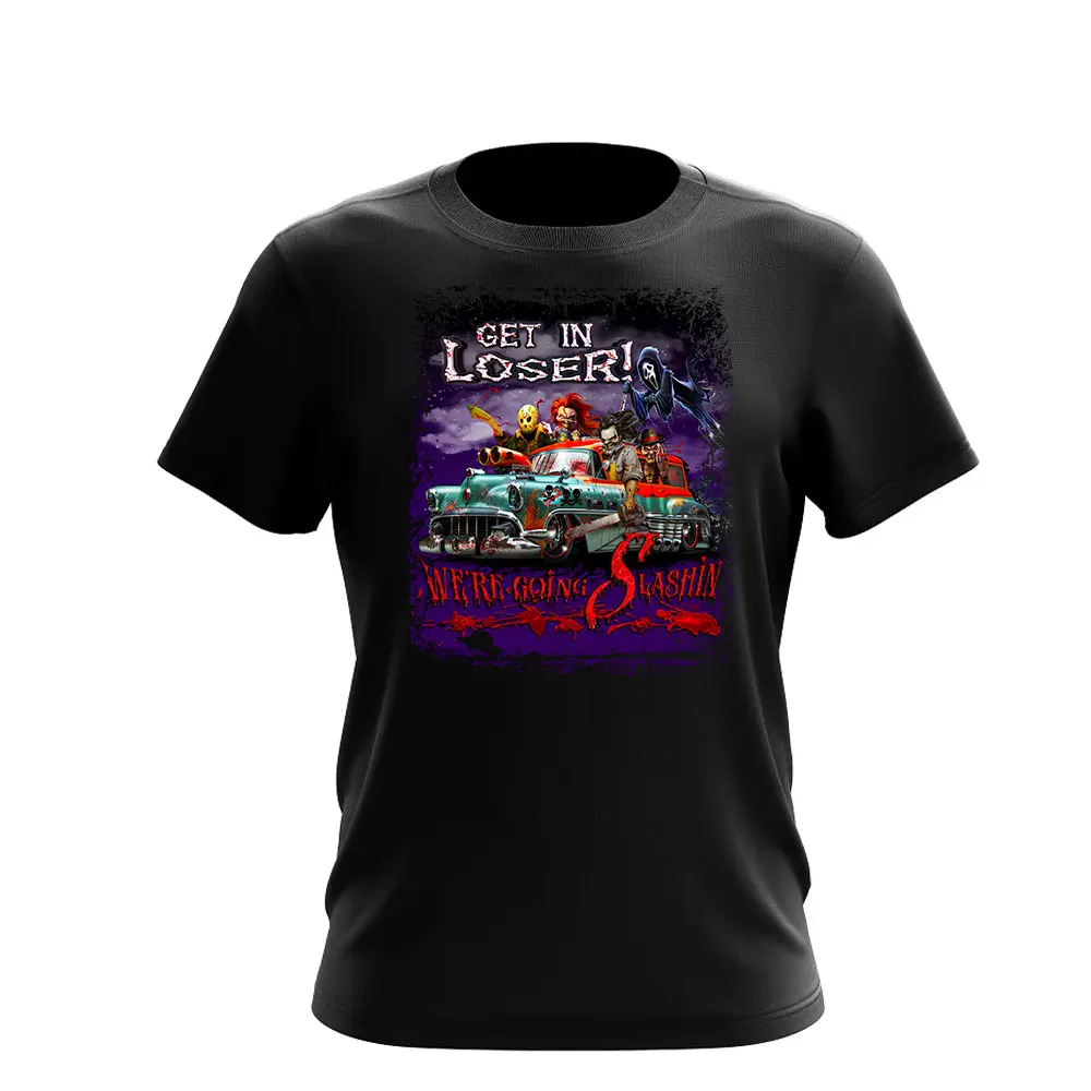 Get In Loser We're Going Slashin Wear funny halloween halloween t-shirt horror character t shirt