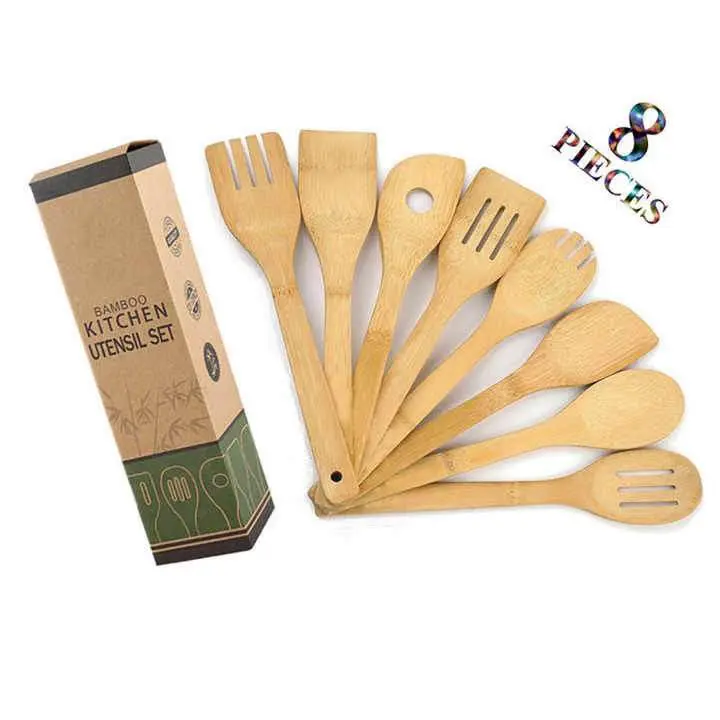 Wooden Spoons for Cooking 8-Piece Bamboo Utensil Set