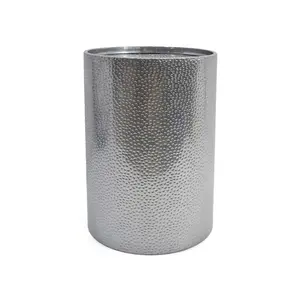 Raeburn Modern Round Hammered Metal Accent Table 16x16x22.25 Inch Iron Frame Cylindrical Side Table Silver Gold Finish No Assembly for Living Room Bedroom