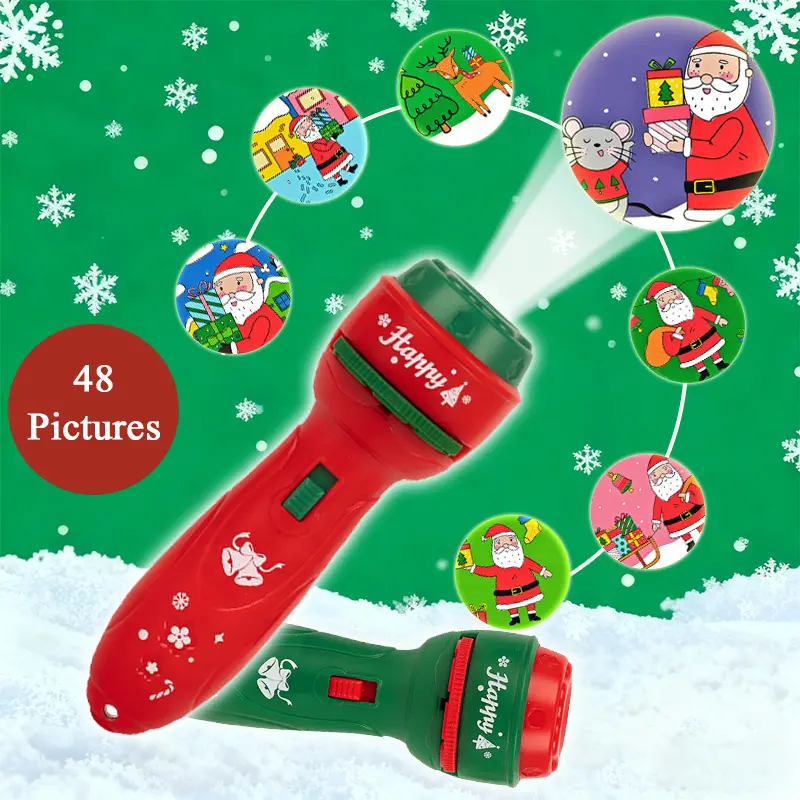 Kids' 2-Piece Santa Claus Design Multifunction Flashlight Projector Toy - Cartoon Luminous Early Education Gift for Toddlers