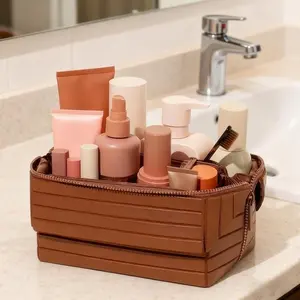 European-style minimalist foldable waterproof makeup bag with multiple internal compartments, large capacity for travel storage, easy to carry, durable, stylish design, zipper closure, lightweight and convenient.