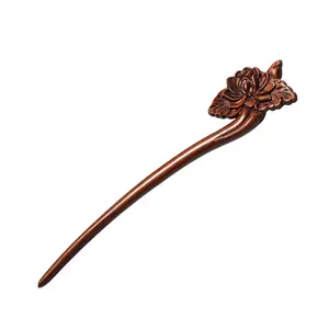 Traditional Chinese Japanese hair sticks, retro wooden hair pins, used for long hair accessories buns, Hanfu Dressing Accessories(lotus flower)