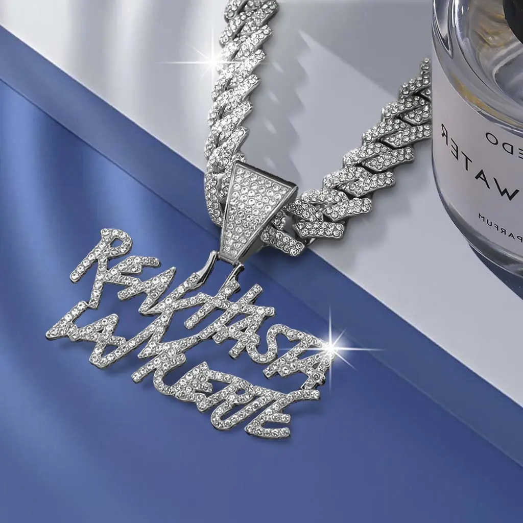 Hip Hop Letter Pendant Necklace for Men and Women with 13mm Cuban Chain, Hip Hop Pendant Cuban Necklace, Fashion Punk Jewelry Gift Bling Stylish Accessory Adjustable Choker