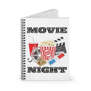 Movie Night Spiral  Ruled Line Retro Themed Spiral  with Popcorn 3D Glasses Tickets Clapperboard 118 Pages for Notes Lists   aesthetic   addict travel  math  custom school notebook new notebook notebook paper