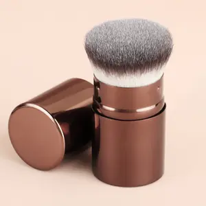 Portable Aluminum Retractable Powder Blush Brush, Mini Travel Makeup Tool, Dual Use Setting & Foundation, Trendy Cosmetic Brushes, Soft Makeup Brushes