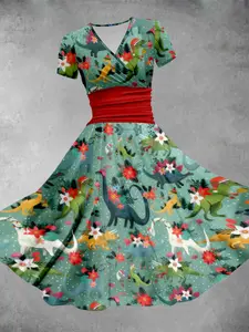 Vintage Gothic Waist-Tie Dress Womenswear, Elegant Short Sleeve V-Neck Design, Perfect for Parties & Daily Wear, Ideal for Photo Shoots & Dating