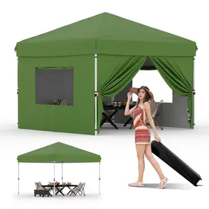 GAOMON 10x10 FT Instant Pop Up Canopy Tent with 4 Side Walls, Heavy Duty Canopy Set, Waterproof and UV Protected Tailgate Tent for Outdoor Events (Green)