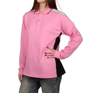 Women's Pink Safety Polo Shirt Long Sleeve Work Construction T-Shirt with Hi Vis Reflective Strip Top Womenswear