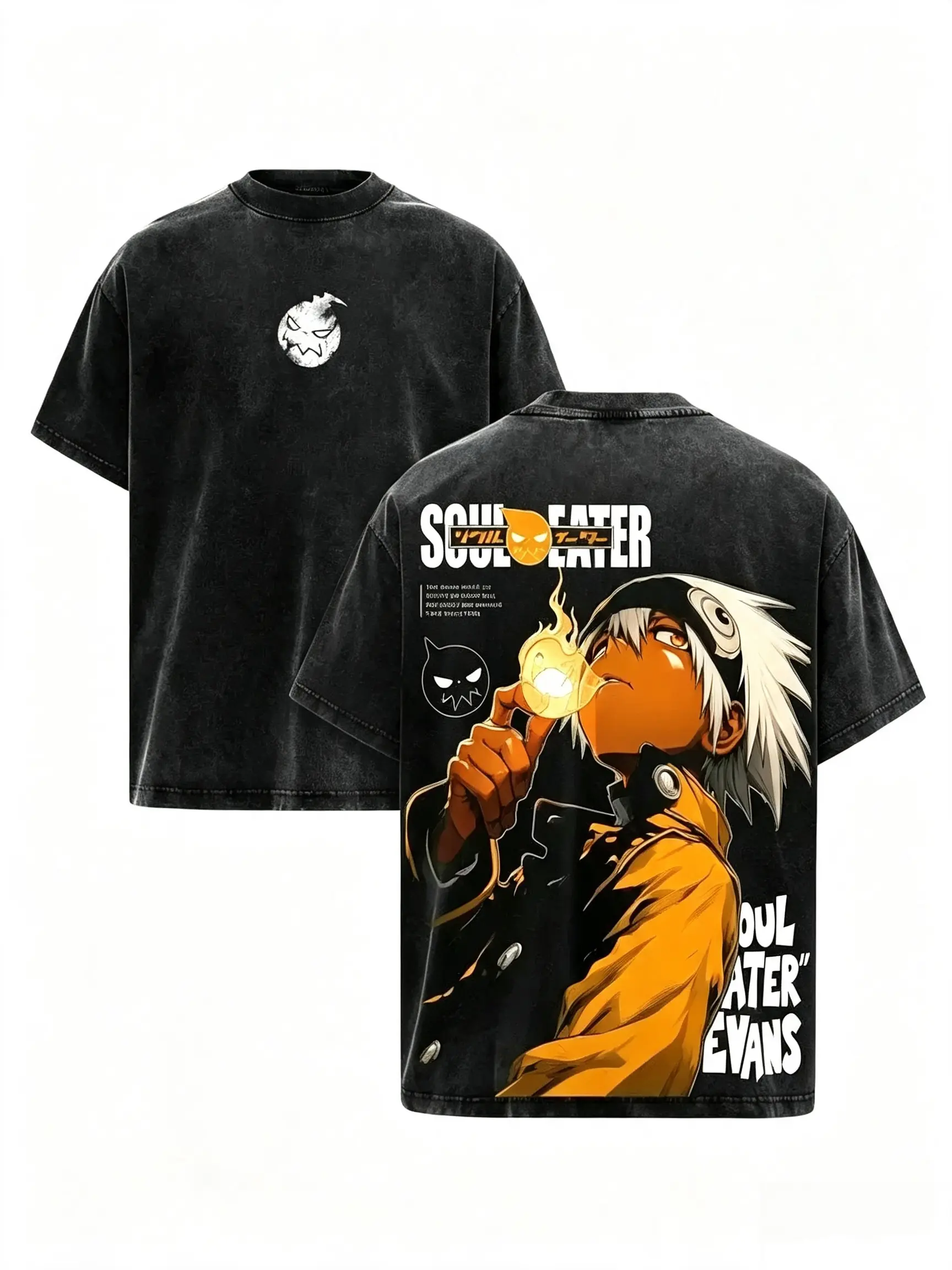 Men's Soul Eater Soul Evans Demon Weapon Scythe Double Printed Graphic Tee - Heavy Cotton Stone Wash Oversized Vintage Streetwear, gift shirt,funny meme tee,men's t shirts,short sleeve,cotton graphic tees,graphic shirts,humor graphic tee,vintage shirts