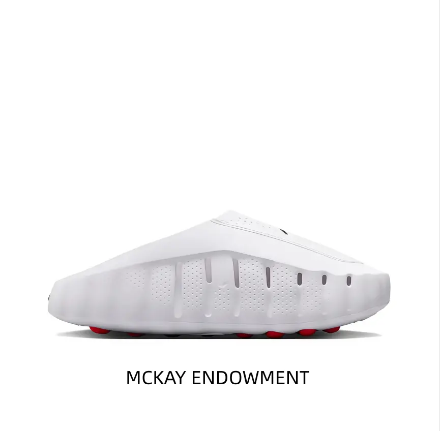 Breathable hollow‑out closed‑toe recovery mule with thick cushioned sole, red anti‑slip outsole studs, great for post‑workout rest, home relaxation and trendy daily street outfits for men women