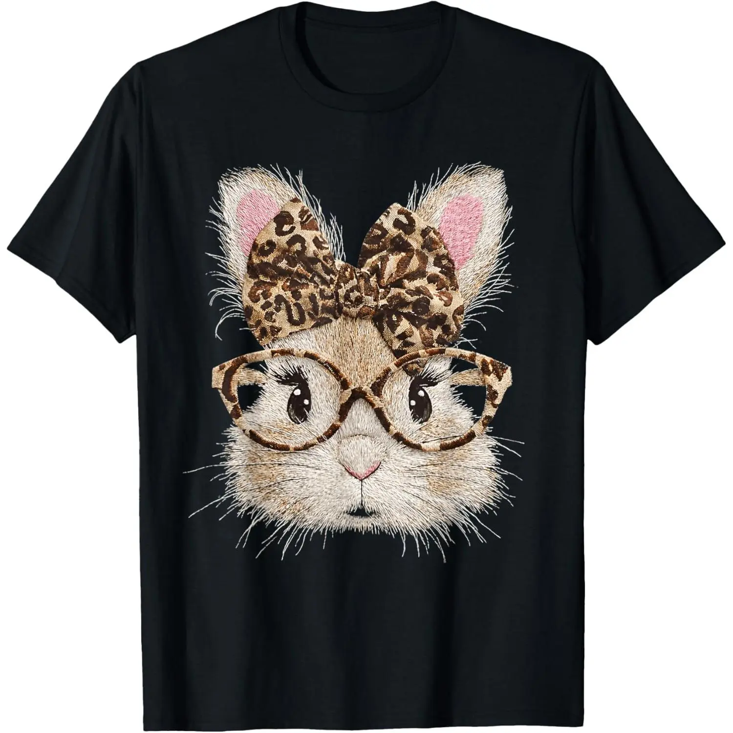 Men's Short-Sleeve Light Streetwear T-Shirt - Funny Bunny Face, Glasses, Bandana, Leopard Rabbit Print, Happy Easter Top, Tshirt, Shortsleeve, Cotton, Style, Round Neck, Casual, Breathable, Soft