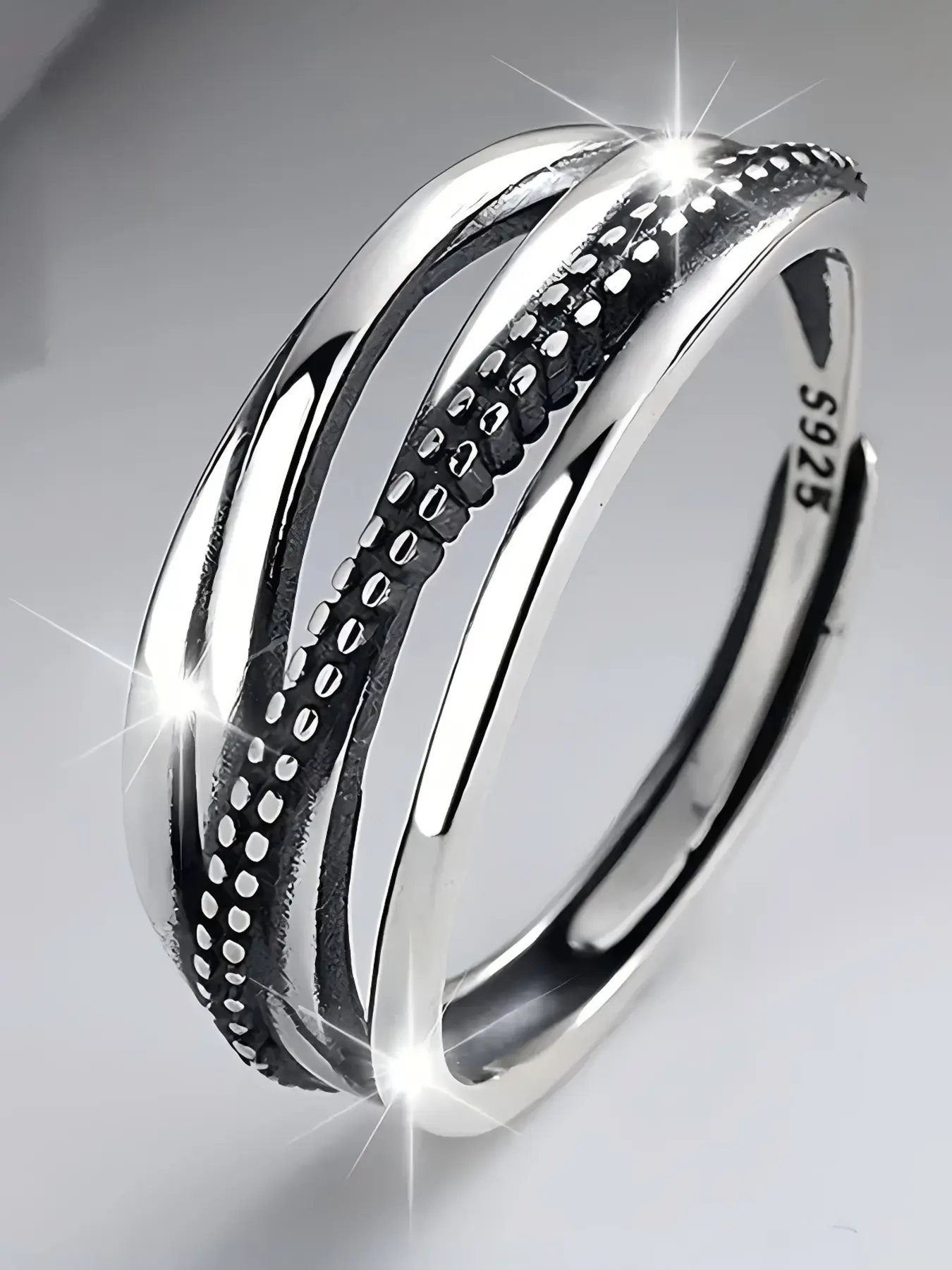 S925 Pure Silver Vintage Multi-Layer Wide Geometric Ring, Hip Hop Punk Style, Simple Versatile Unique Design, Unisex Open Finger Ring, Unique Rings