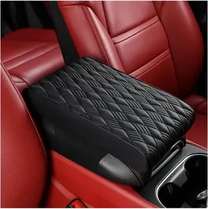 Auto Center Console Pad, Universal Waterproof Armrest Seat Box Cover, Car Interior Accessories, Leather Auto Armrest Cover Protector for Most Vehicle, SUV, Truck (Black)