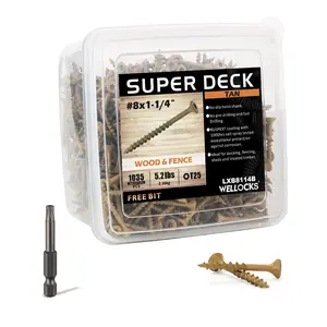 Deck Screws 1-1/4", Wood Screws #8×1-1/4", Tan 1013 PCS, Superior Rust Resistant, Epoxy Coated, Above 1000 Hour Salt Spray Coating T25 Torx Star Bit Included for Outdoor Wood Fence