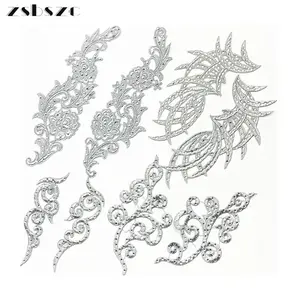 zsbszc New Mirror pair embroidered patch silver bud silk diamond applique sewing dancedress cloth accesory ZA91 ZA95 ZA101