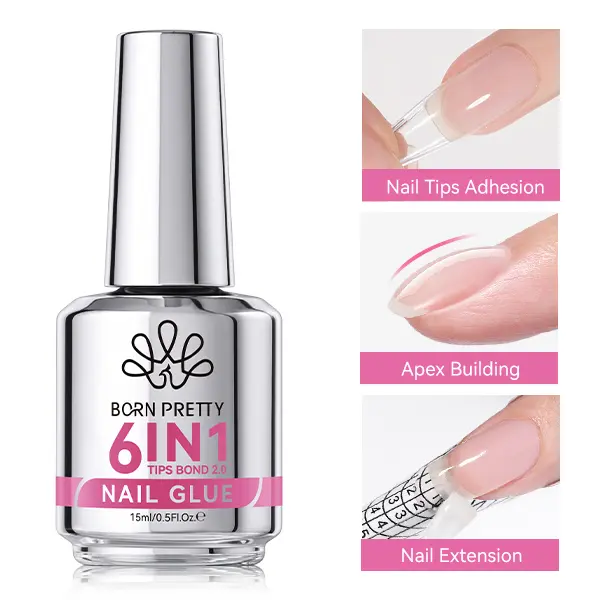 15ml 6-In-1 Nail Glue Gel 2.0 - UV Light Cure Clear Adhesive for Acrylic Tips, Sheer Press-Ons, Long-Lasting DIY Art