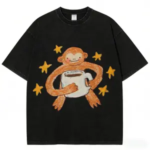 Star Monkey Unisex Vintage Washed Tee, Vintage Distressed Coloful Washed Tee- Wash Shirt - Natural Theme Unisex Streetwear, Unisex Graphic Casual Short Sleeve Crew Neck,Shirt for Men & Women, Gift for Her and Him Unisex T-shirt For Man And Woman