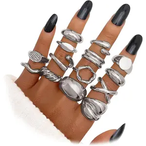 Gold Chunky Rings Set for Women 14k Gold Plated Thick Dome Stackable Open Rings Trendy Dainty Minimalist Jewelry Gifts