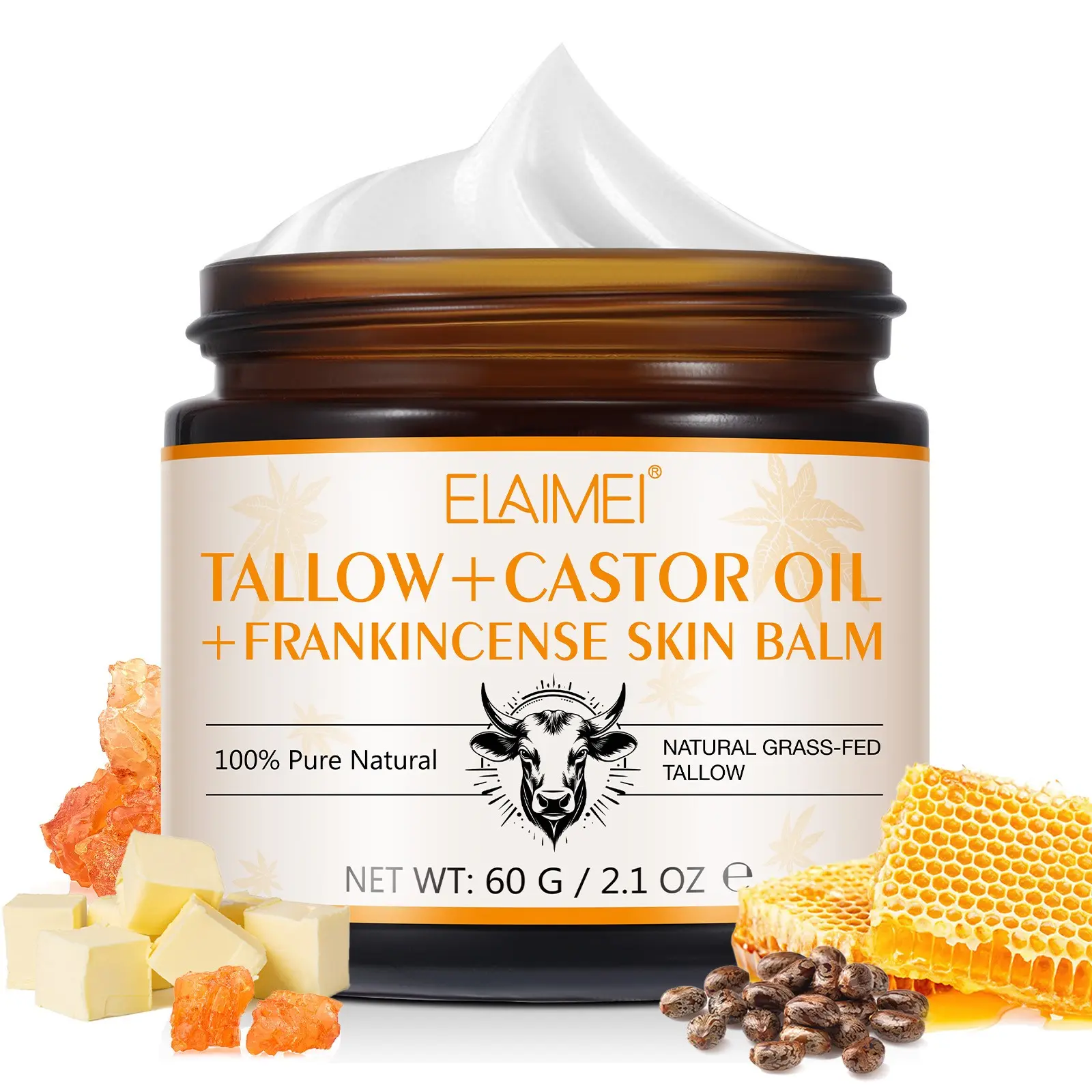 Elaimei Natural Lotion & Castor Oil & Frankincense Cream Moisturizer Gentle Nourishing 60g, Deep Nourishing Moisturizing Hydrating Body Face Care, Organic Ingredients