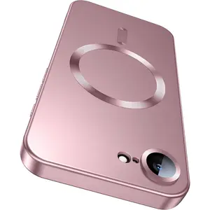 Magnetic for iPhone 16e / 17e Case [Compatible with MagSafe][Built-in Camera Lens Protector] Slim Soft Silicone Bumper Shockproof Metallic Luster 17e Phone Case (Rose Gold)