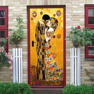 2pcs Gustav Klimt Style Art Wall Stickers Golden Lovers Embrace Pattern Removable Self Adhesive Home Decor Decal for Living Room Bedroom Wall Mural Home Decoration Stickers
