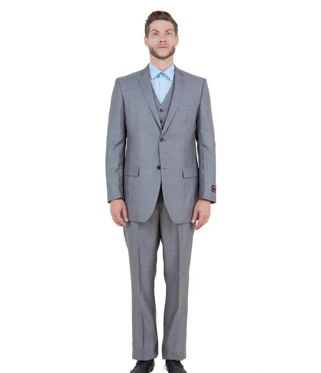 Textured 3-Piece Modern Fit Suit with Notch Lapel - Grey