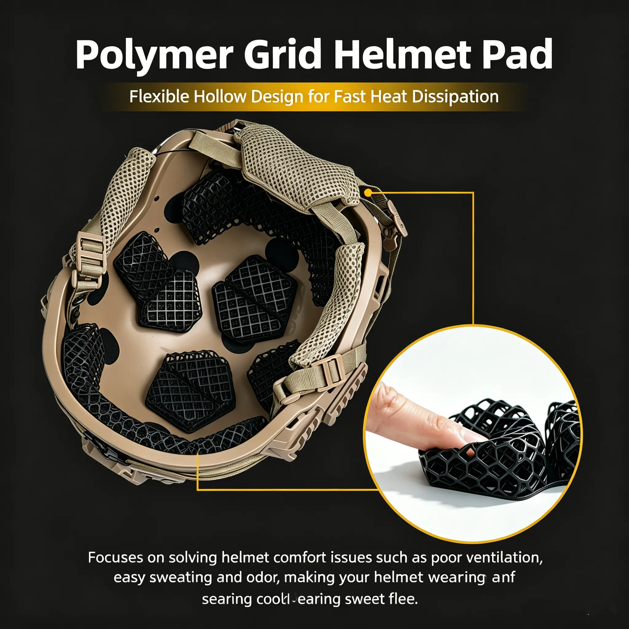 3D-Printed Polymer Lattice Helmet Padding, Honeycomb Shock-Absorbing Universal Washable Helmet Inner Liner Replacement Accessory for Sports & Outdoor Use