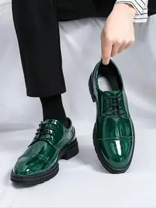 Men's Business Formal Style Glossy Dress Shoes with Rubber Sole, Fashionable Lace Up Front Oxford Shoes for Work Office, Male All-match PU Leather Shoes for Daily Wear, Footwear