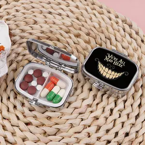 Square pill box, double compartment compact organizer, suitable for both home and travel use, a unique gift for pockets and wallets, vitamin storage box