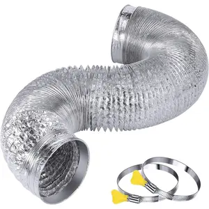 Heavy Duty 4"Flexible Dryer Vent Exhaust Duct Hose 6 , Extra Thick(6-ply)  Foil HVAC Ducting Kit with 2 Key Hose Clamps