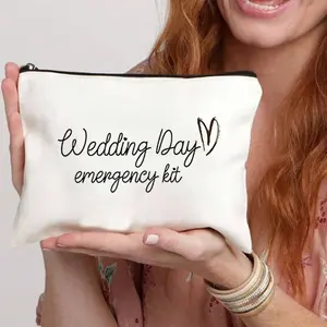 Bride Wedding Day Emergency Makeup Bag, Personalized Polyester Cosmetic Pouch, Lightweight Zipper Storage Bag, Foldable, Fashion Washbag