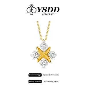 【#472 Herringbone】1.2CT Classy Four-stone Necklace vvs Synthetic Moissanite Necklace in 925 Sterling Silver Wings Cross Pendant Classic Cross Pendant