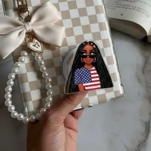 Black Girl Patriotic Phone Grip, African American Woman USA Flag Shirt Kindle Grip, Fourth of July Phone Accessory, Gift For Melanin Girls