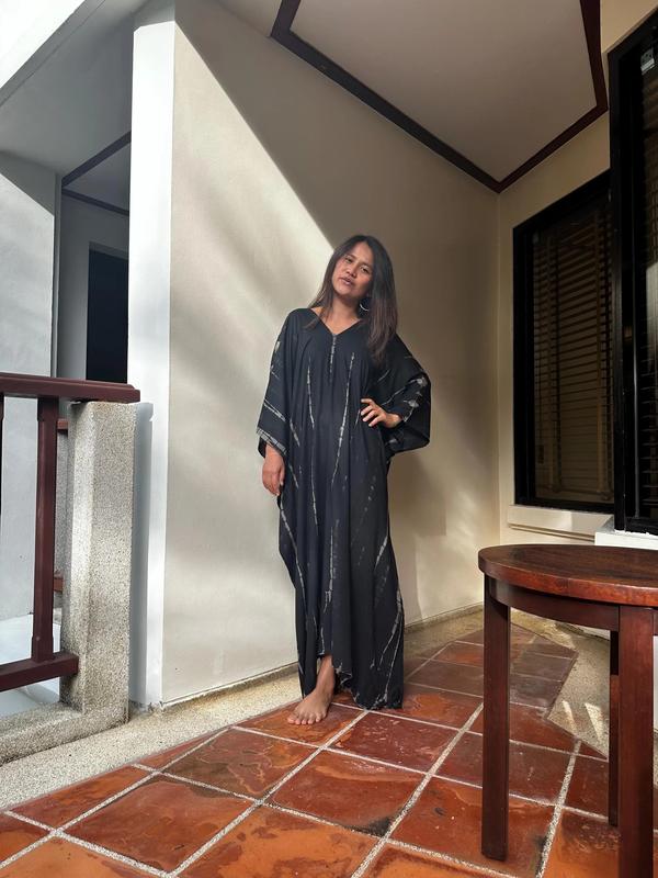 A-105 Silky Caftan Dress Black Tie Dye Kaftan Luxury Spring Dresses African Dress Mumu Caftan Bubu Dress Cruise Dress Resort Wear