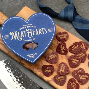 Meathearts - Gourmet Beef Jerky Valentine's Day Gift, Heart Shaped Jerky with Slogans, Premium Packaging