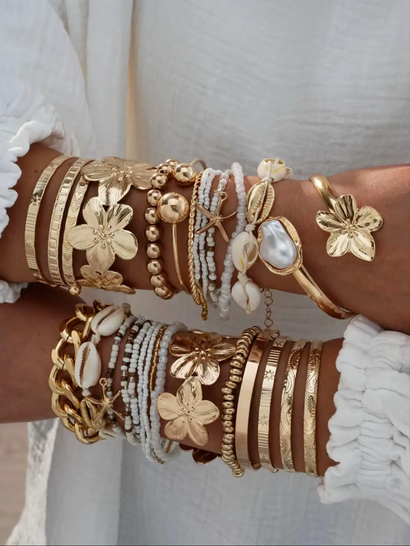 Women's Bracelet Set Chunky Imitation Pearl Wide Face Flower Pearls Beading Beaded Chain Bangles Jewelry Gift for Daily Date Vacation Party Ramadan Festival Pretty Bracelet Beautiful Bracelets