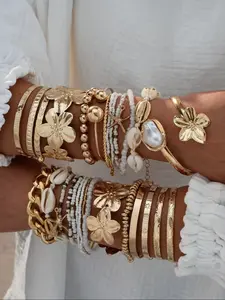 Women's Bracelet Set Chunky Imitation Pearl Wide Face Flower Pearls Beading Beaded Chain Bangles Jewelry Gift for Daily Date Vacation Party Ramadan Festival Pretty Bracelet