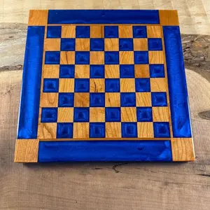 Deep Blue Cherry Chess/Checker Board with Border - INCLUDES PIECES